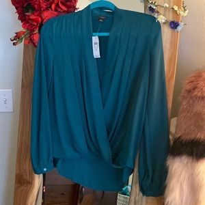 NWT Ann Taylor Drop Front Teal Blouse Size XS